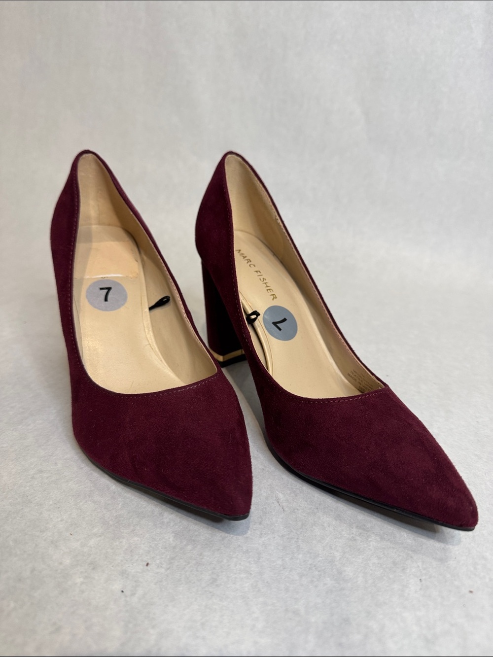Marc Fisher Burgundy Suede Pointed-Toe Block Heels